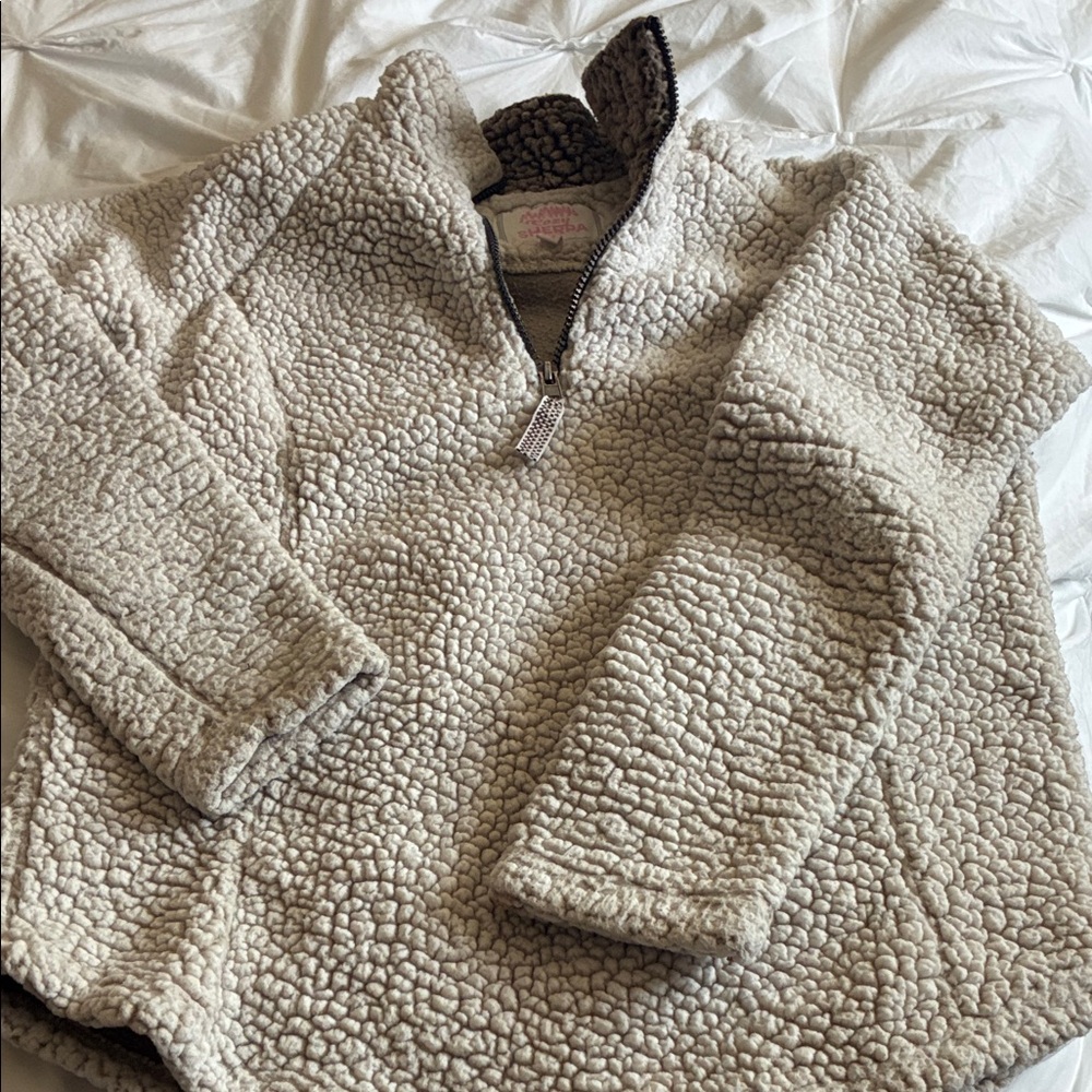 Cozy Sherpa Half-Zip Pullover Sweater in Cream